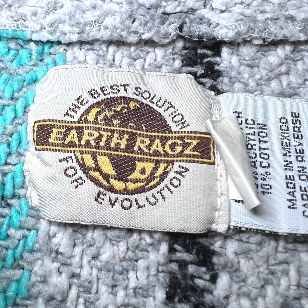 Earth Ragz Size Small Baja Hoodie Turquoise Teal Grey Striped Mexican Poncho - Picture 4 of 13
